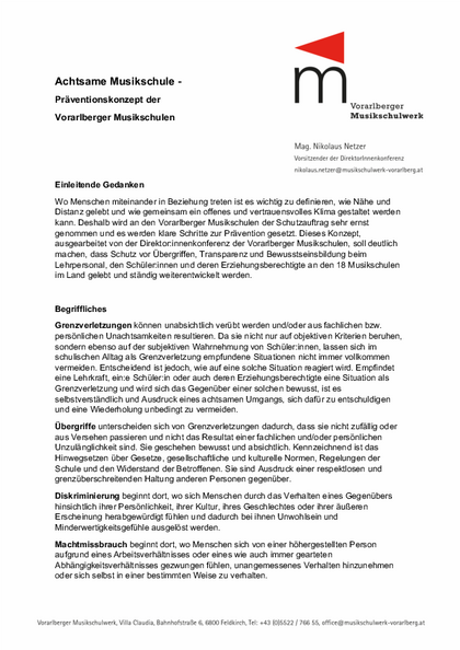 Achtsame Musikschule - Präventionskonzept der Vorarlberger Musikschulen